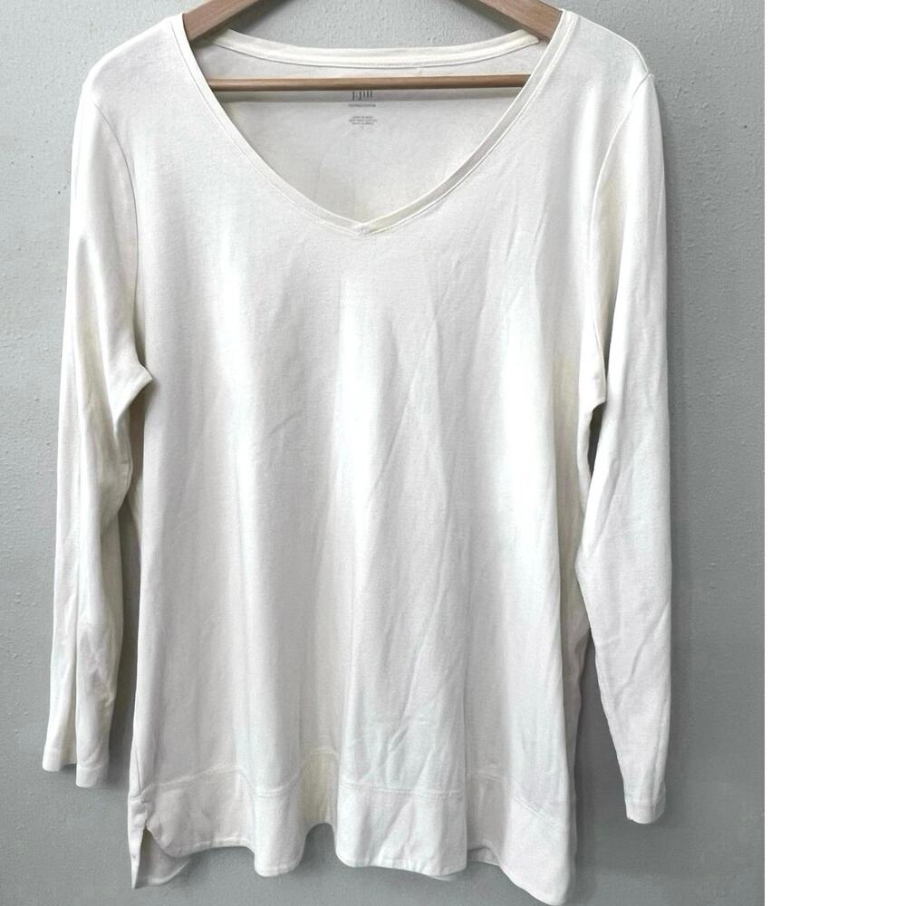 J. Jill Pima Cotton Tunic Top Women’s L‎ Oatmeal Long Sleeves Preppy Minimalist